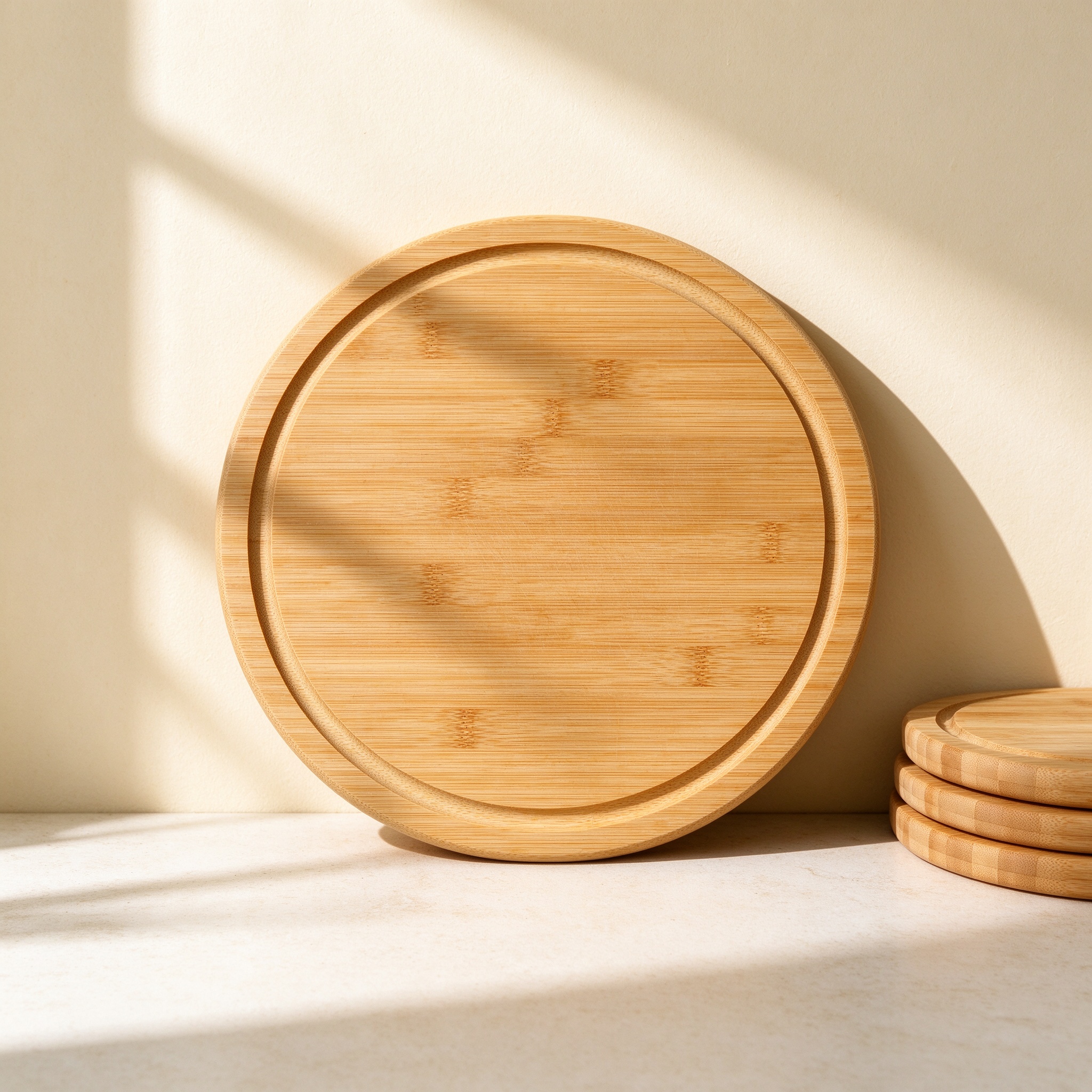 Round bamboo cutting board with juice groove